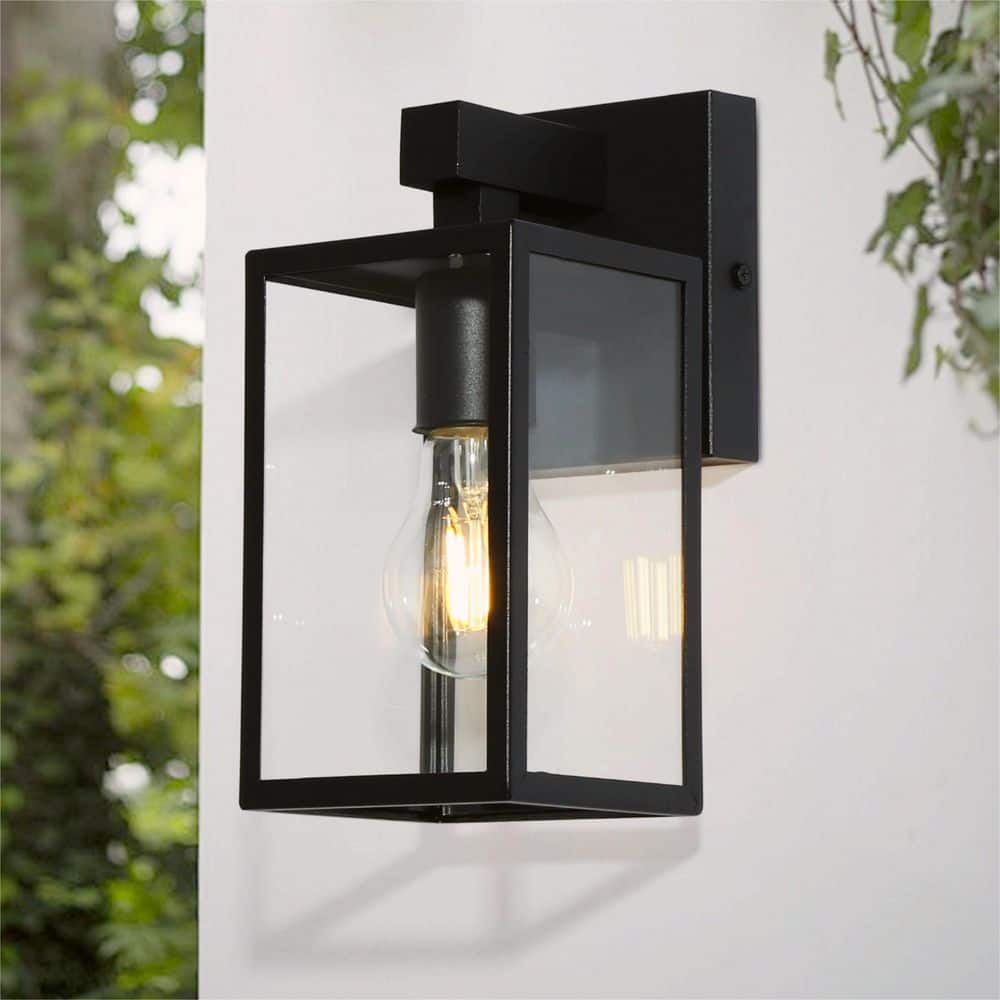 9.3 in. Black Outdoor Wall Lantern Sconce Modern Exterior Light with Clear Glass Shade for Porch, Patio, or Garage