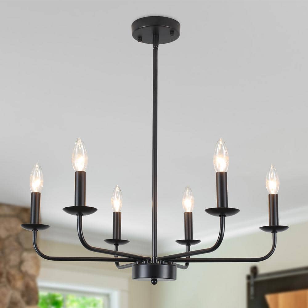 6-Light Black Rustic Traditional Linear Chandelier for Bedroom with No Bulbs Included