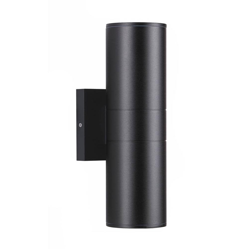 Integrated LED Black Outdoor Hardwired Cylinder Wall Light Lantern Sconce with Up Down Lights (1 - Pack) - Stu's Home Improvement Outlet