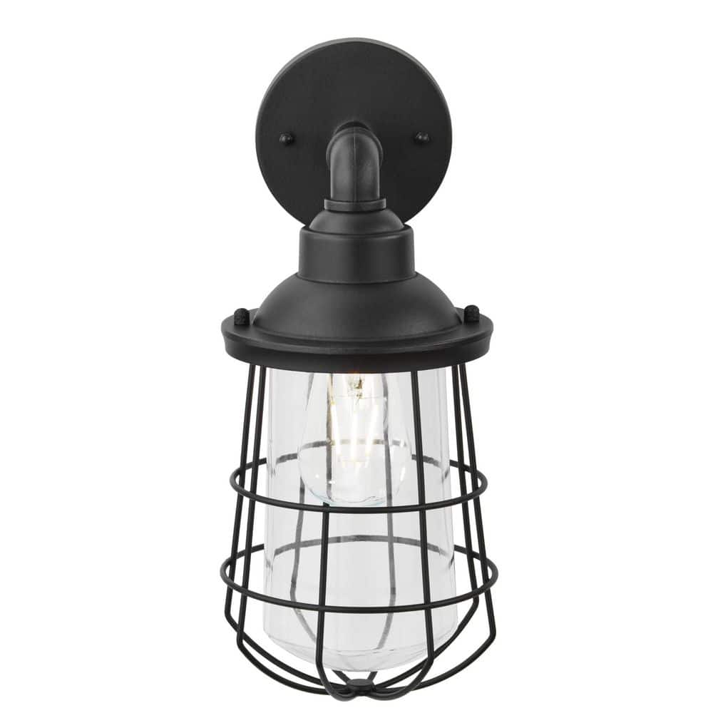 1-Light Black Hardwired Outdoor Nautical Wall Lantern Sconce