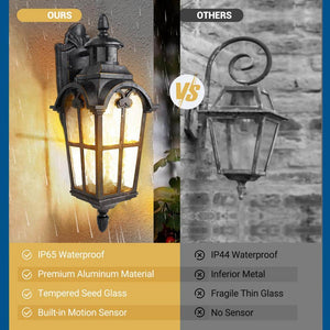 16.8 in. Black Motion Sensing Dusk to Dawn Outdoor Hardwired Wall Lantern Scone with No Bulbs Included, Set of 2 - Stu's Home Improvement Outlet