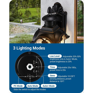 16.8 in. Black Motion Sensing Dusk to Dawn Outdoor Hardwired Wall Lantern Scone with No Bulbs Included, Set of 2 - Stu's Home Improvement Outlet
