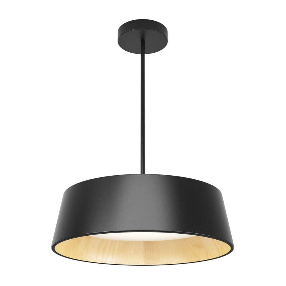 Alton 43-Watt 1-Light Black Integrated LED 5 CCT Drum Hanging Island Pendant Light for Dining Room or Kitchen