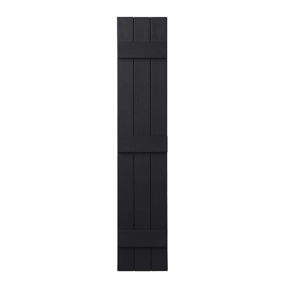 11 in. x 59 in. Polypropylene Plastic 3-Board Closed Board and Batten Shutters Pair in Black