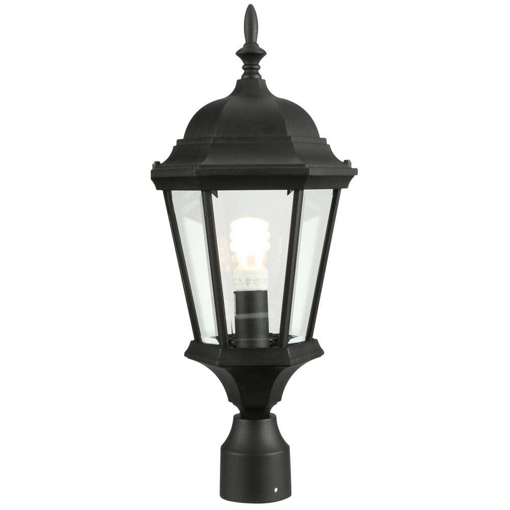 Welbourne Collection 1 - Light Textured Black Clear Beveled Glass Traditional Outdoor Post Lantern Light - Stu's Home Improvement Outlet