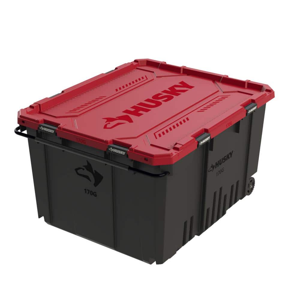170 Gal. Pro Grip Storage Tote in Black with Red Lid