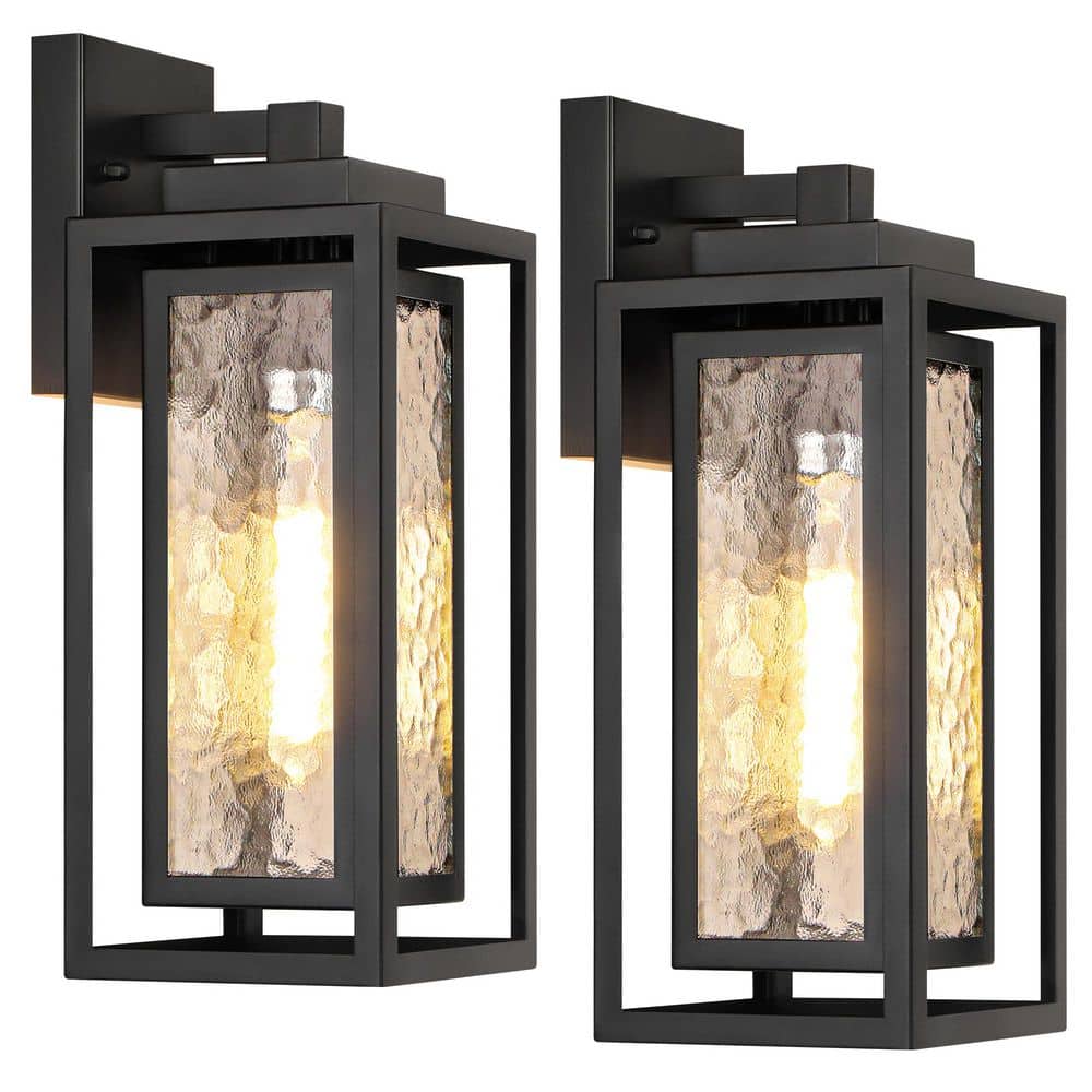 15.78'' Modern Black Water Ripple Outdoor Wall Lantern, 2 Pack Waterproof Wall Lights Fixture for Patio Outdoor Indoor - Stu's Home Improvement Outlet