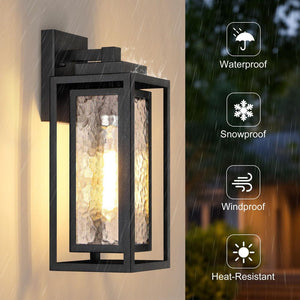 15.78'' Modern Black Water Ripple Outdoor Wall Lantern, 2 Pack Waterproof Wall Lights Fixture for Patio Outdoor Indoor - Stu's Home Improvement Outlet