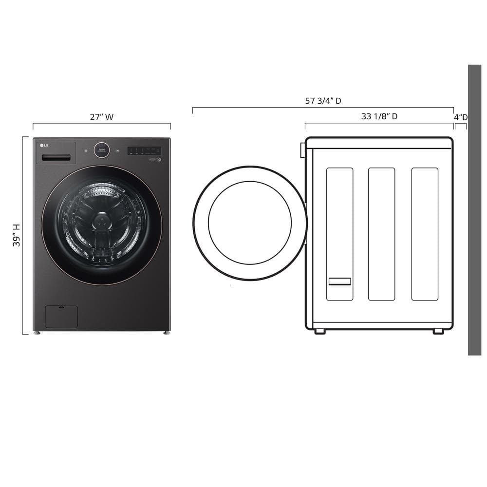 5.0 cu. ft. Stackable Smart Front Load Washer in Black Steel with AI Digital Dial, Steam and TurboWash360