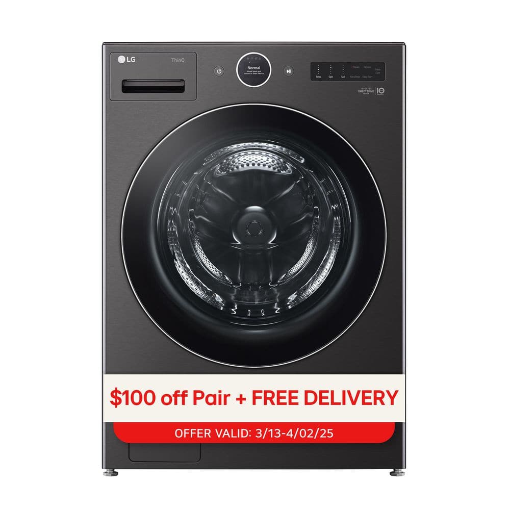 LG 5.0 cu. ft. Stackable Smart Front Load Washer in Black Steel with ezDispense, AI Digital Dial, Steam and TurboWash360 (WM6700HBA)