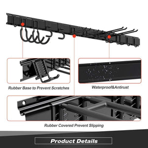 68 in. Garage Tool Storage Steel Rack, 600 lbs. Load Capacity Wall Mounted Storage Organizer System with 12 Hooks - Stu's Home Improvement Outlet