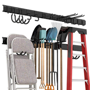 68 in. Garage Tool Storage Steel Rack, 600 lbs. Load Capacity Wall Mounted Storage Organizer System with 12 Hooks - Stu's Home Improvement Outlet
