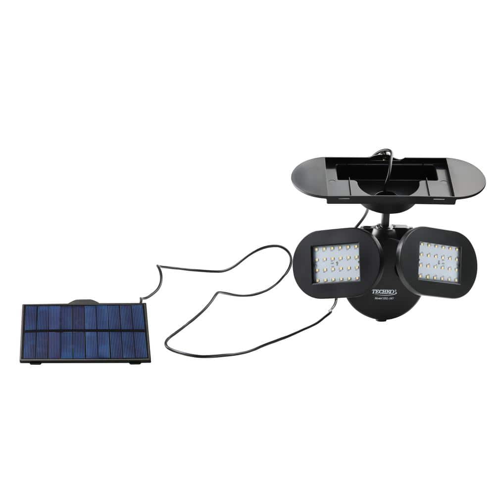 Black Outdoor Integrated LED Solar Motion Sensing Security Flood Light - Twin Light with Removable Panel