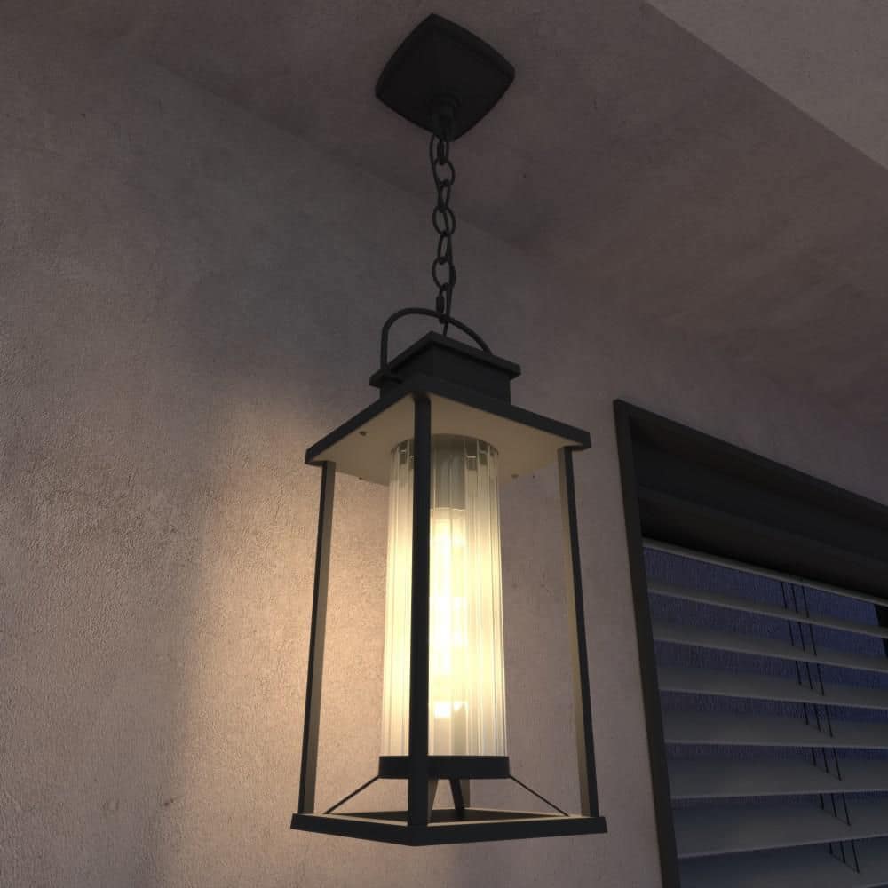 17.1 in. 1-Light Black Dimmable Outdoor Pendant Light with Clear Glass and No Bulbs Included