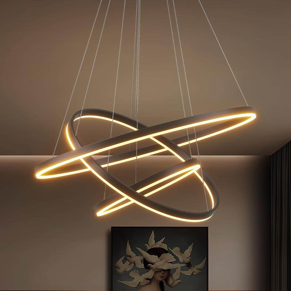 31 in. 3 - Light Modern Black Geometric Adjustable Styling Tiered Integrated LED Chandelier for Bedroom and Kitchen Island - Stu's Home Improvement Outlet