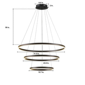 31 in. 3 - Light Modern Black Geometric Adjustable Styling Tiered Integrated LED Chandelier for Bedroom and Kitchen Island - Stu's Home Improvement Outlet