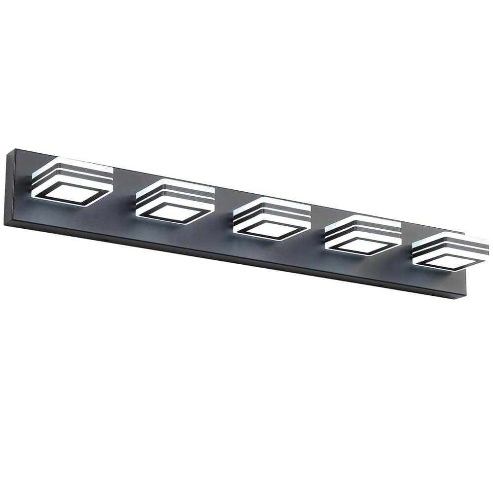 32 in. 5 Black LED Vanity Light Bar with Square Acrylic Lampshades and Modern Design Lighting Fixture for Bathroom - Stu's Home Improvement Outlet
