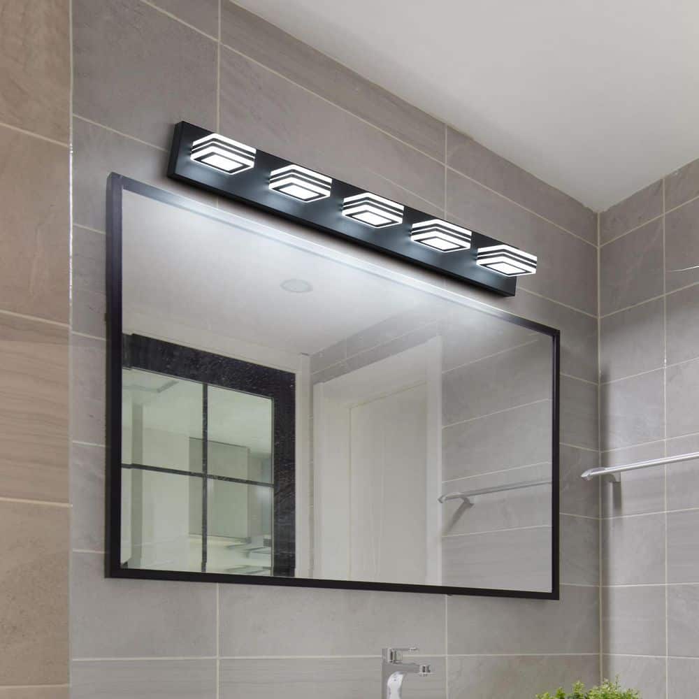 32 in. 5 Black LED Vanity Light Bar with Square Acrylic Lampshades and Modern Design Lighting Fixture for Bathroom - Stu's Home Improvement Outlet
