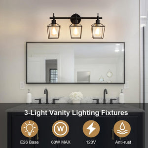 Farmhouse 23.22 in. 3 - Light Black Bathroom Vanity Light with Wire Cage - Stu's Home Improvement Outlet