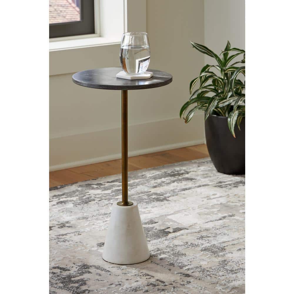 Caramont 12.13 in. Black/White Round Marble End Table