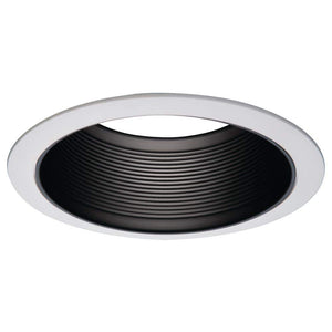 E26 6 in. Series Black Recessed Ceiling Light Fixture Trim with Tapered Baffle and White Ring Overlay - Stu's Home Improvement Outlet