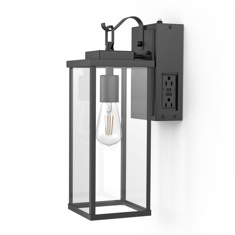 16 in. Matte Black Outdoor Wall Lanterns Sconce, Waterproof Anti-Rust Wall Lights with Clear Glass for Porch