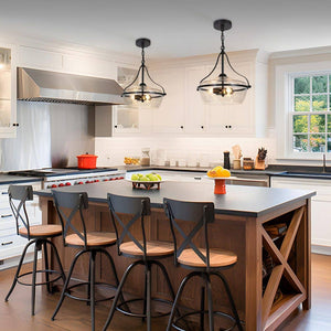 14 in. 3 - Light Industrial Black Chandelier Light, Modern Pendant Lights for Kitchen Island, Clear Glass Ceiling Light - Stu's Home Improvement Outlet