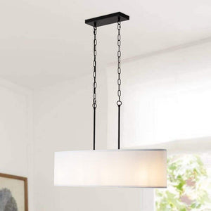 4 - Light Black Ellipsoid Hanging Linear Chandelier Lighting Fixture with Cloth Shade for Kitchen Island - Stu's Home Improvement Outlet