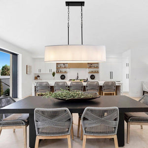 4 - Light Black Ellipsoid Hanging Linear Chandelier Lighting Fixture with Cloth Shade for Kitchen Island - Stu's Home Improvement Outlet