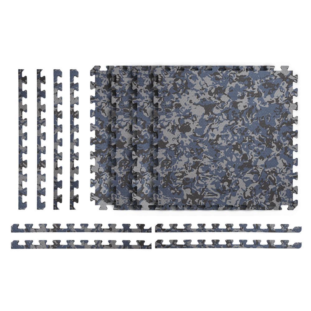 Blue Camo 25 in. x 25 in. x 0.55 in. Dual Sided Impact Foam Gym Tile (17.35 sq. ft.)
