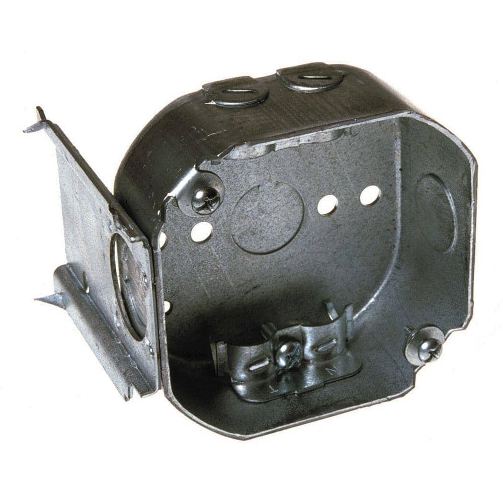 4 in. W x 1 - 1/2 in. D Galv. Steel Gray Drawn Octagon Box with Three 1/2 in. KO's and NMSC Clamps, J - Bracket, 1 - Pack - Stu's Home Improvement Outlet