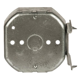 4 in. W x 1 - 1/2 in. D Galv. Steel Gray Drawn Octagon Box with Three 1/2 in. KO's and NMSC Clamps, J - Bracket, 1 - Pack - Stu's Home Improvement Outlet
