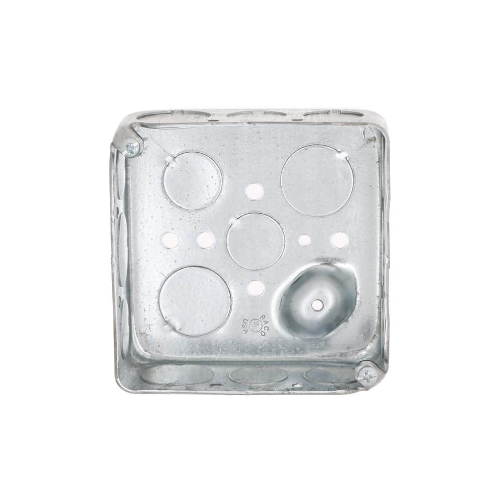 4 in. W x 1 - 1/2 in. D 2 - Gang Drawn Square Box with Ten 1/2 in. KO's and Six 3/4 in. KO's and Raised Ground, 1 - Pack - Stu's Home Improvement Outlet