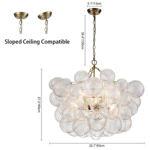 Neuvy 8 - Light 33 in. W Brass Chandelier with Swirled - Glass Orb Cluster Bubble Ribbed Glass Chandelier for Living Room - Stu's Home Improvement Outlet