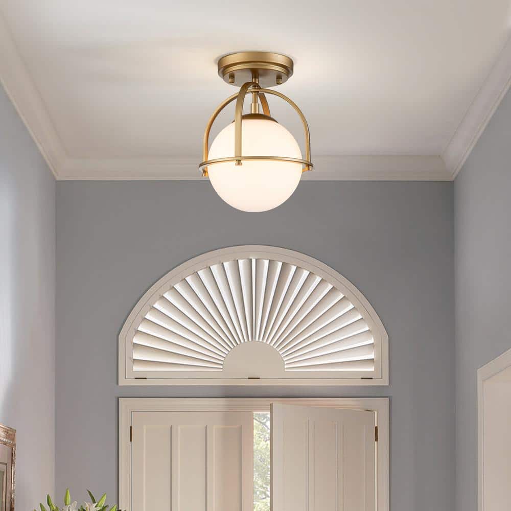 Fragoso 8.66 in. 1 - Light Brass Semi Flush Mount Light with Opal Glass - Stu's Home Improvement Outlet