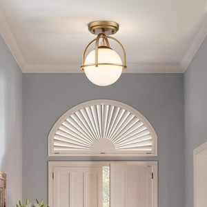 Fragoso 8.66 in. 1 - Light Brass Semi Flush Mount Light with Opal Glass - Stu's Home Improvement Outlet