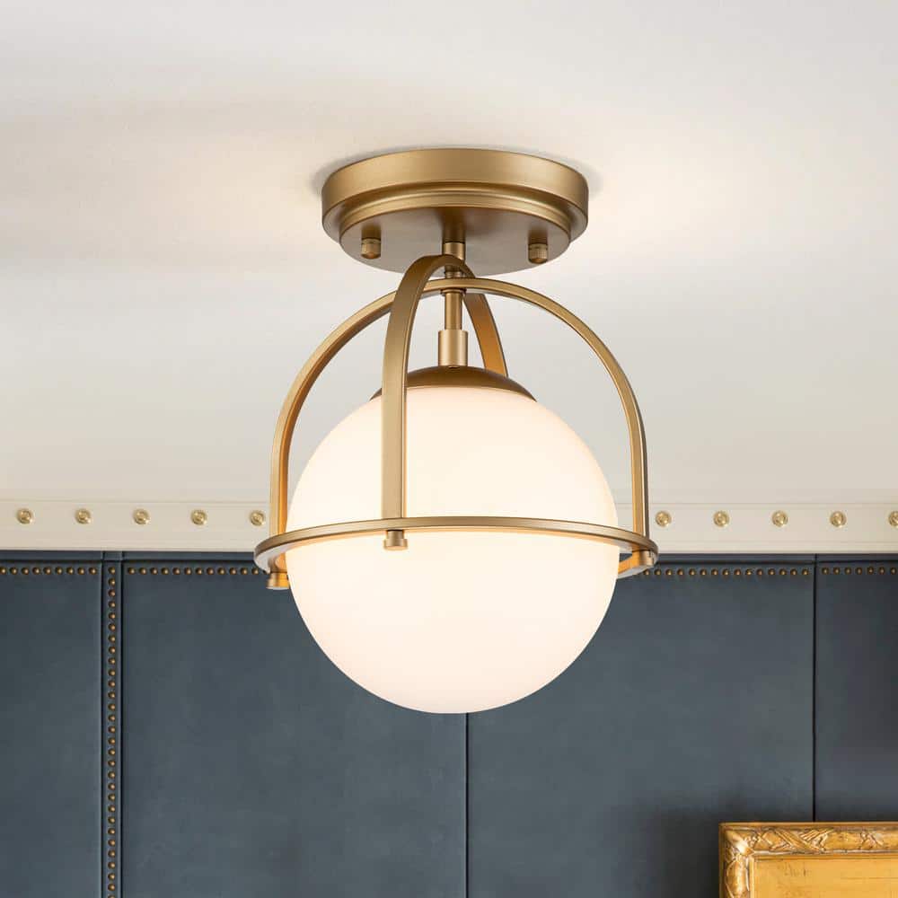 Fragoso 8.66 in. 1 - Light Brass Semi Flush Mount Light with Opal Glass - Stu's Home Improvement Outlet