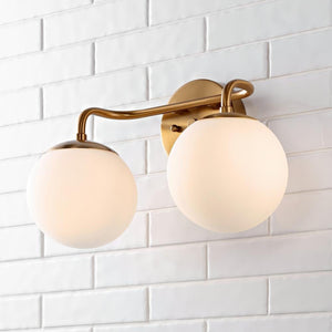 Louis Parisian Globe 15 in. 2 - Light Brass Gold Metal Modern Contemporary LED Vanity Light with Frosted Glass - Stu's Home Improvement Outlet