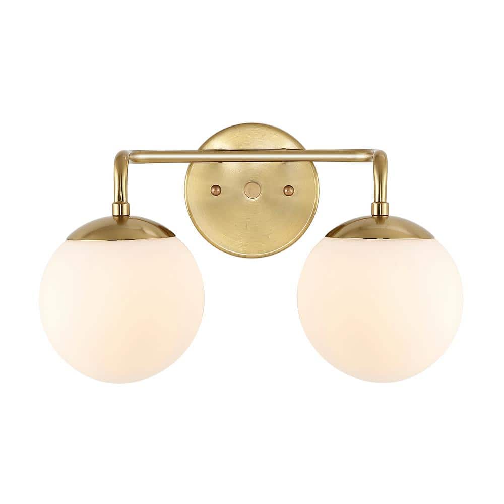 Louis Parisian Globe 15 in. 2 - Light Brass Gold Metal Modern Contemporary LED Vanity Light with Frosted Glass - Stu's Home Improvement Outlet