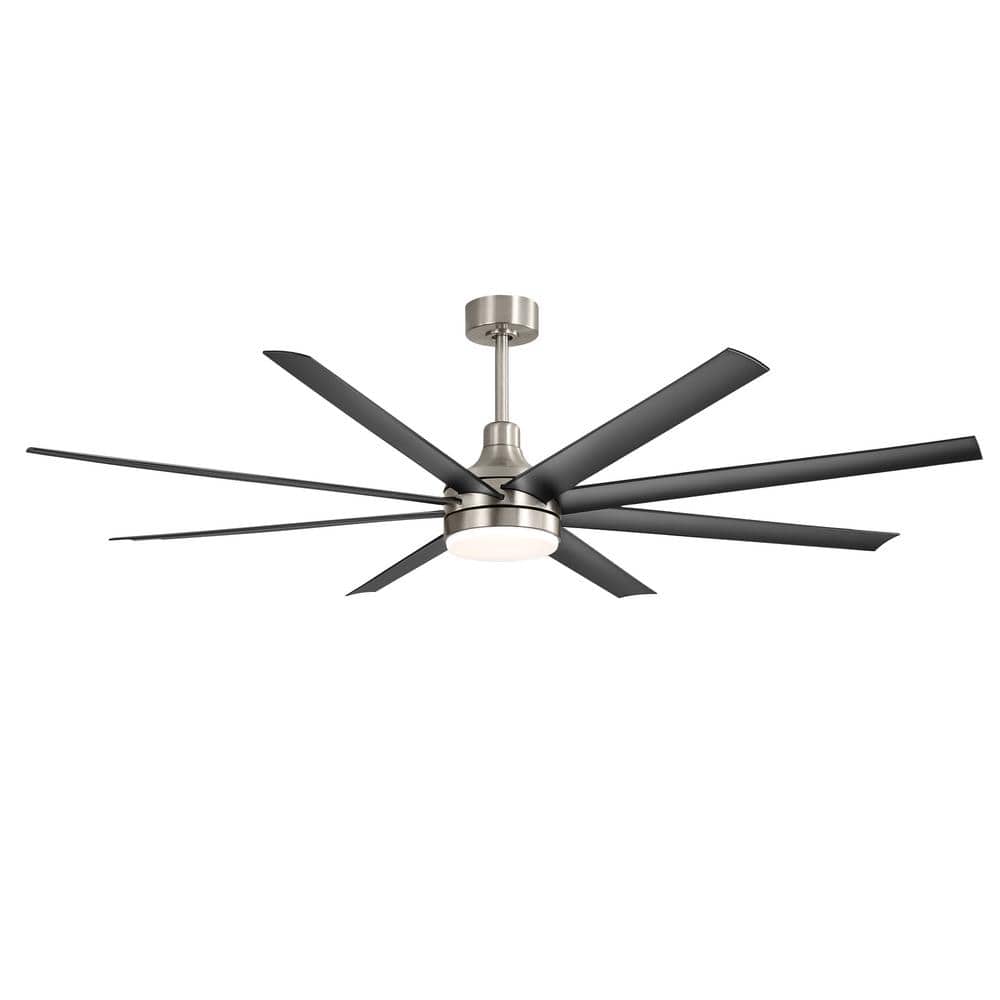 Archer 72 in. (6 ft.) Indoor Black-Blade Satin Nickel Industrial Ceiling Fan with Integrated LED and Remote Control