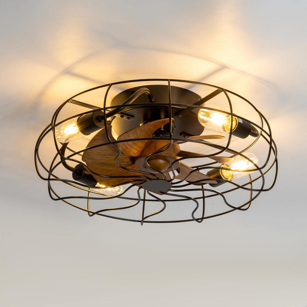 19 in. Indoor Black Caged Ceiling Fan with Light Kit and Remote Control Included