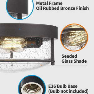 12 in. 2 - Light Oil Rubbed Bronze Finish With Seeded Glass Shade Ceiling Flush Mount Light Fixture - Stu's Home Improvement Outlet