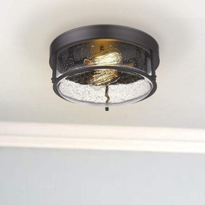 12 in. 2 - Light Oil Rubbed Bronze Finish With Seeded Glass Shade Ceiling Flush Mount Light Fixture - Stu's Home Improvement Outlet
