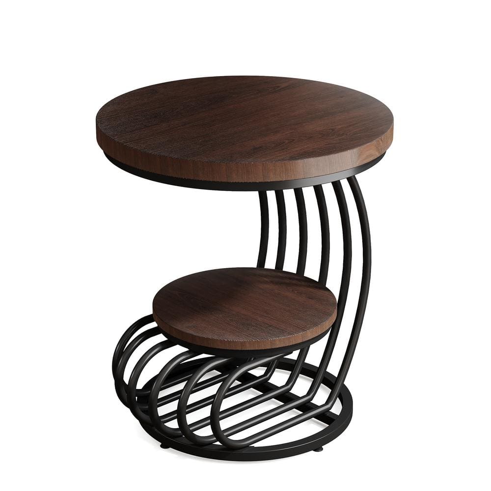 19.68 in. Width Brown Wood and Metal C - Shape End Table, 2 Tiers Round Side Table for Living Room Bedroom - Stu's Home Improvement Outlet