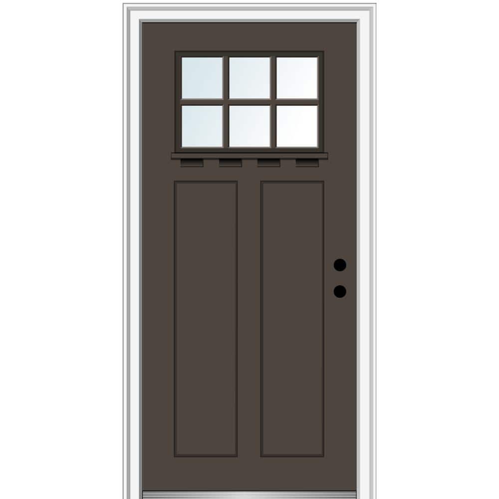 36 in. x 80 in. Left-Hand Inswing 6-Lite Clear 2-Panel Shaker Painted Fiberglass Smooth Prehung Front Door with Shelf