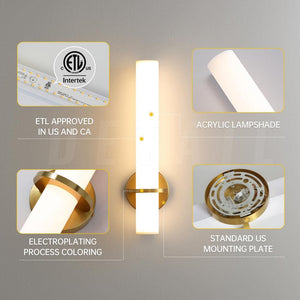 Modern LED Gold Wall Sconce with Frosted Cylindrical Acrylic Shade Dimmable Sconces Wall Lighting (Set of 2) - Stu's Home Improvement Outlet