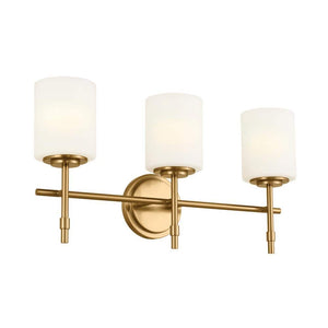 Ali 23.25 in. 3 - Light Brushed Natural Brass Traditional Bathroom Vanity Light with Satin Etched Case Opal Glass Shades - Stu's Home Improvement Outlet