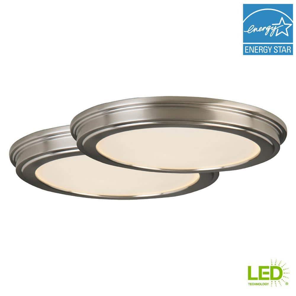 15 in. Brushed Nickel 5 - CCT LED Round Flush Mount, Low Profile Ceiling Light (2 - Pack) - Stu's Home Improvement Outlet