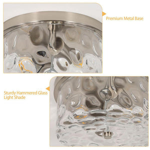 12 in. 2 - Light Brushed Nickel Flush Mount Ceiling Light with Water Rippled Glass Shade - Stu's Home Improvement Outlet