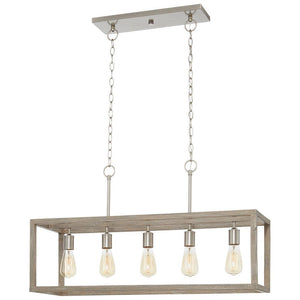 Boswell Quarter 34 in. 5 - Light Brushed Nickel Farmhouse Linear Chandelier with Weathered Wood Accents - Stu's Home Improvement Outlet